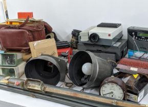 A mixed lot of electrical items to include projectors, radios, slide viewers, slides, together