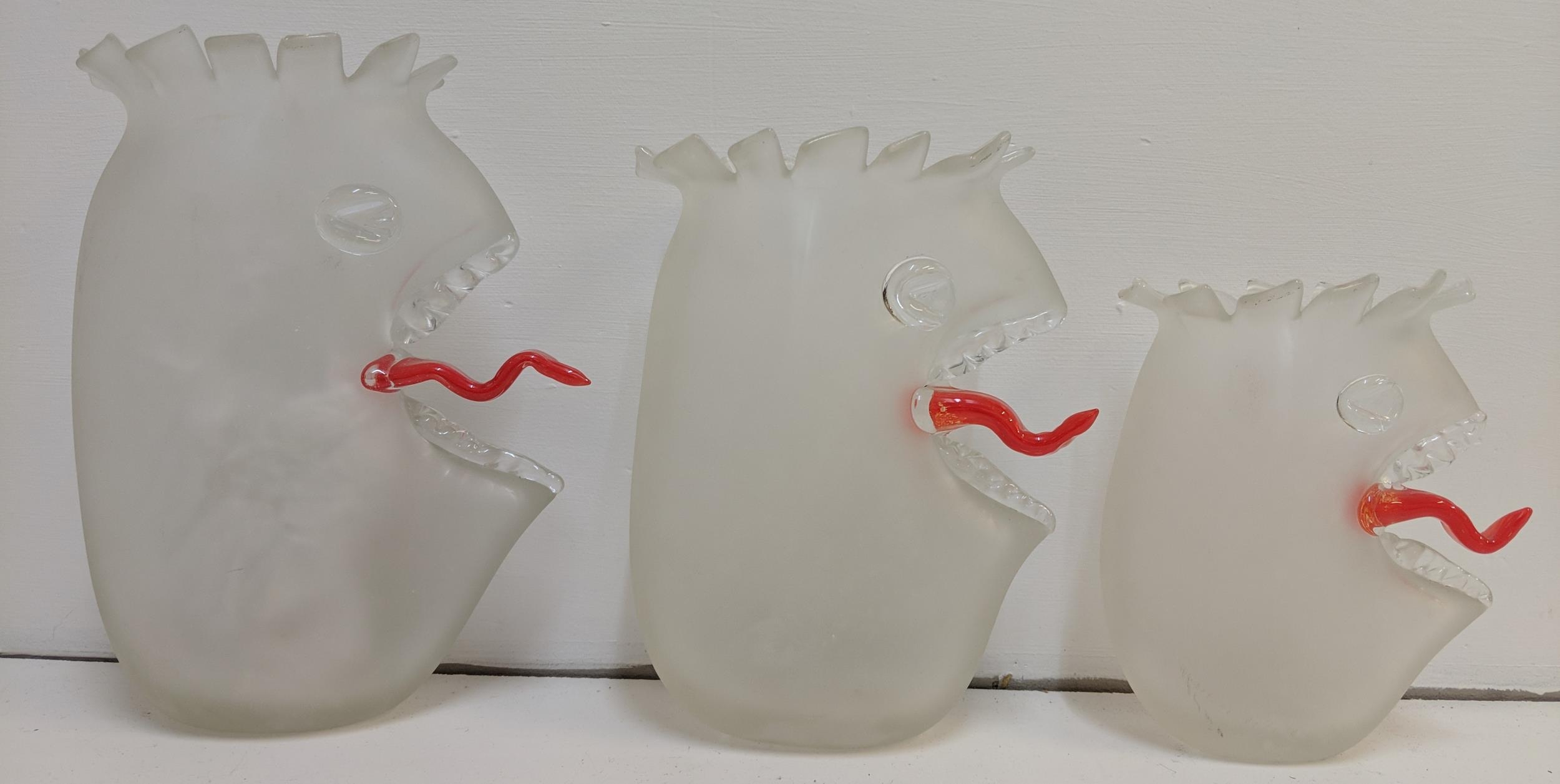 Three novelty frosted glass vases by Louis Thompson one 20cm high, and another 25cm high and the - Image 4 of 5