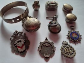 A quantity of silver and white metal items to include miniature silver boxes, a silver bangle in the