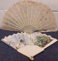 Three early 20th Century fans A/F (one consisting of the frame only) to include a hand-painted