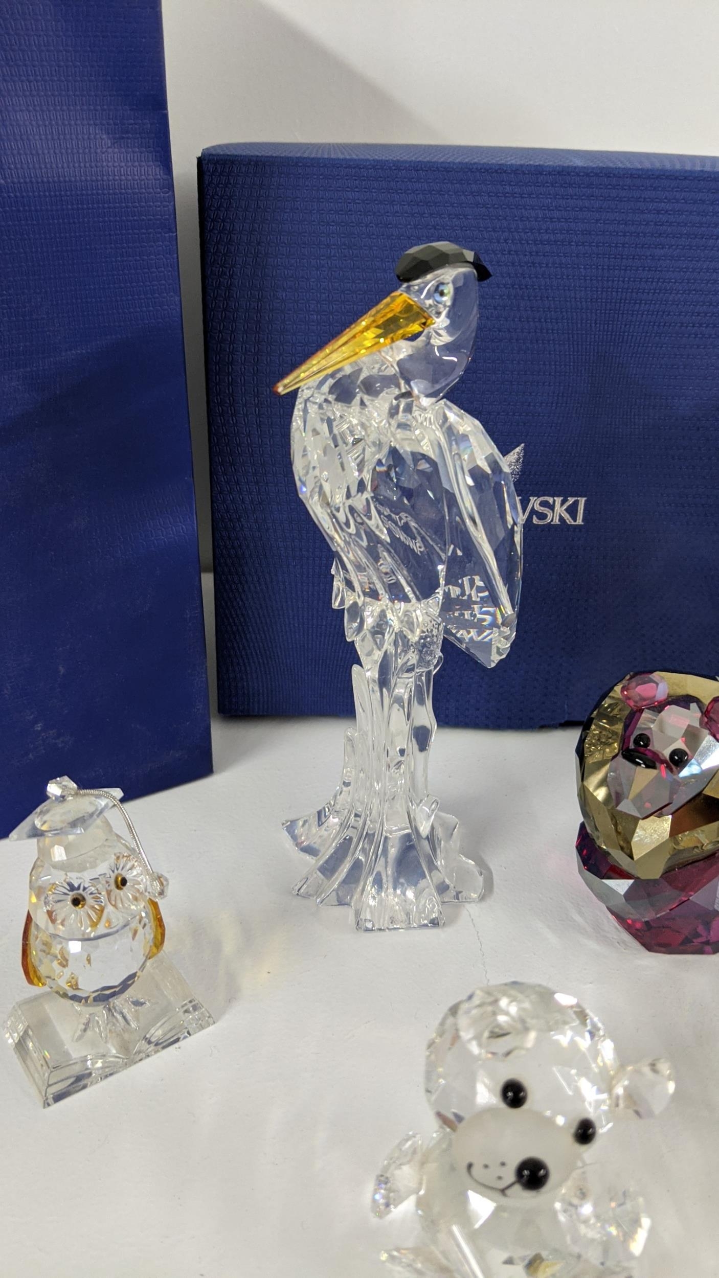 Mixed Swarovski crystal ornaments to include a stork, three owls, a lion and bear Location: - Image 2 of 6