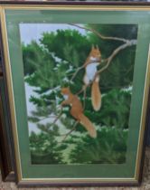 Andy Graystene - A gouache depicting two squirrels on a branch, signed to the lower left corner,