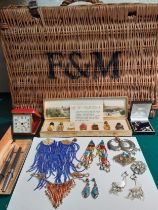 A Fortnum and Masons hamper containing mixed jewellery to include silver and turquoise earrings