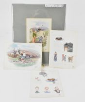 A small collection of Victorian original illustrations by E.E Burwash, two depicting scenes with