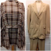 Mulberry- A 1980's ladies 2 piece beige Highland wool and silk trouser suit A/F, jacket UK size 12