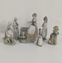 Lladro Nao girl with broken jug figurine, 30cm h together with Lladro girl with rabbit figure and