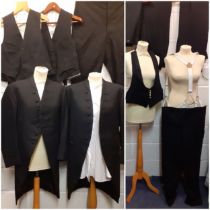 Gentlemen's 20th Century formal clothing to include 2 black frock coats 38" and 40" chest in the