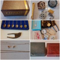 A quantity of costume jewellery and wristwatches to include vintage brooches, a silver chain, a pair