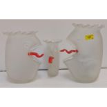 Three novelty frosted glass vases by Louis Thompson one 20cm high, and another 25cm high and the