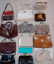 A quantity of mid to late 20th Century handbags to include a Christina London white crocodile