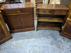 A group of reproduction side cabinets to include mahogany cabinet with single drawer, above twin