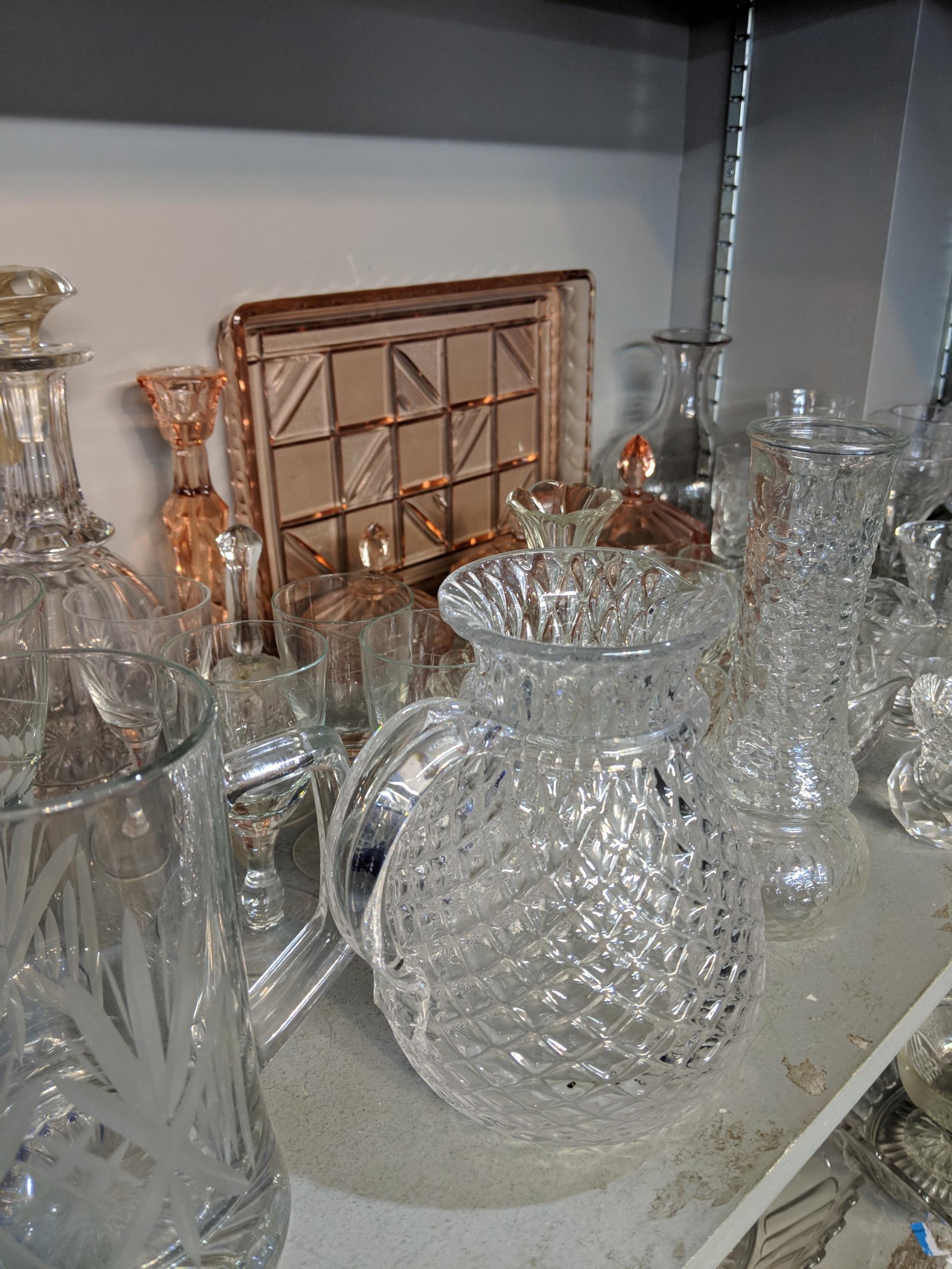 A large quantity of glassware to include domestic glasses, bowls, decanters and other items - Image 3 of 9