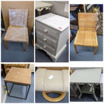 Mixed furniture to include a painted Edwardian table, chairs, Ekornes stool and other items