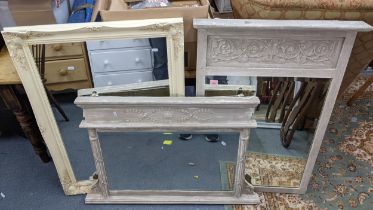 Three painted mirrors to include a grey painted overmantel mirror Location: