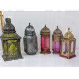 Five various Moroccan style hanging glass lanterns Location: