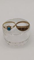 Two 9ct gold rings one set with Turquoise and the other rubies 3.1g Location: