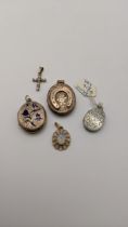 Two part gold coloured lockets, both having floral engraved decoration, along with two silver