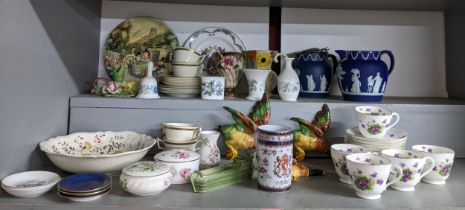 Selection of ceramics to include a Wedgwood blue Jasper dip water jug, and a Wedgwood jug with