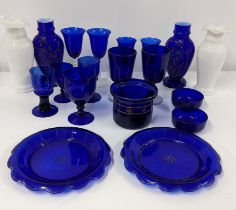 Mixed glassware to include Victorian Bristol blue plates and others Location:
