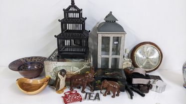 A mixed lot to include a boxed glass punch set, barometer, bird cage and other items Location: