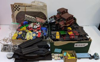 Scalextric and other accessories to include trunk, diecast model vehicles, controllers and others
