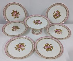 A 19th century Brownfield porcelain part dessert service having a pink border with central roses