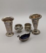 Norwegian silver to include a pair of weighted vases, a small bowl, and a salt fashioned as a Viking