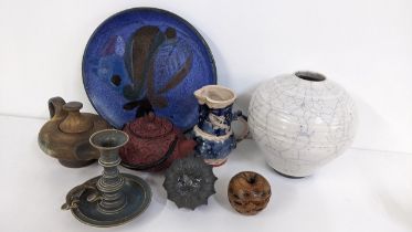 A mixed lot to include a studio pottery Rudie Delanghe vase of ovoid form, signed to the base