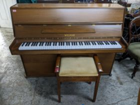 A 1970s Welmar upright piano number, 78378, label to interior reading supplied by Harrods Ltd, 110cm