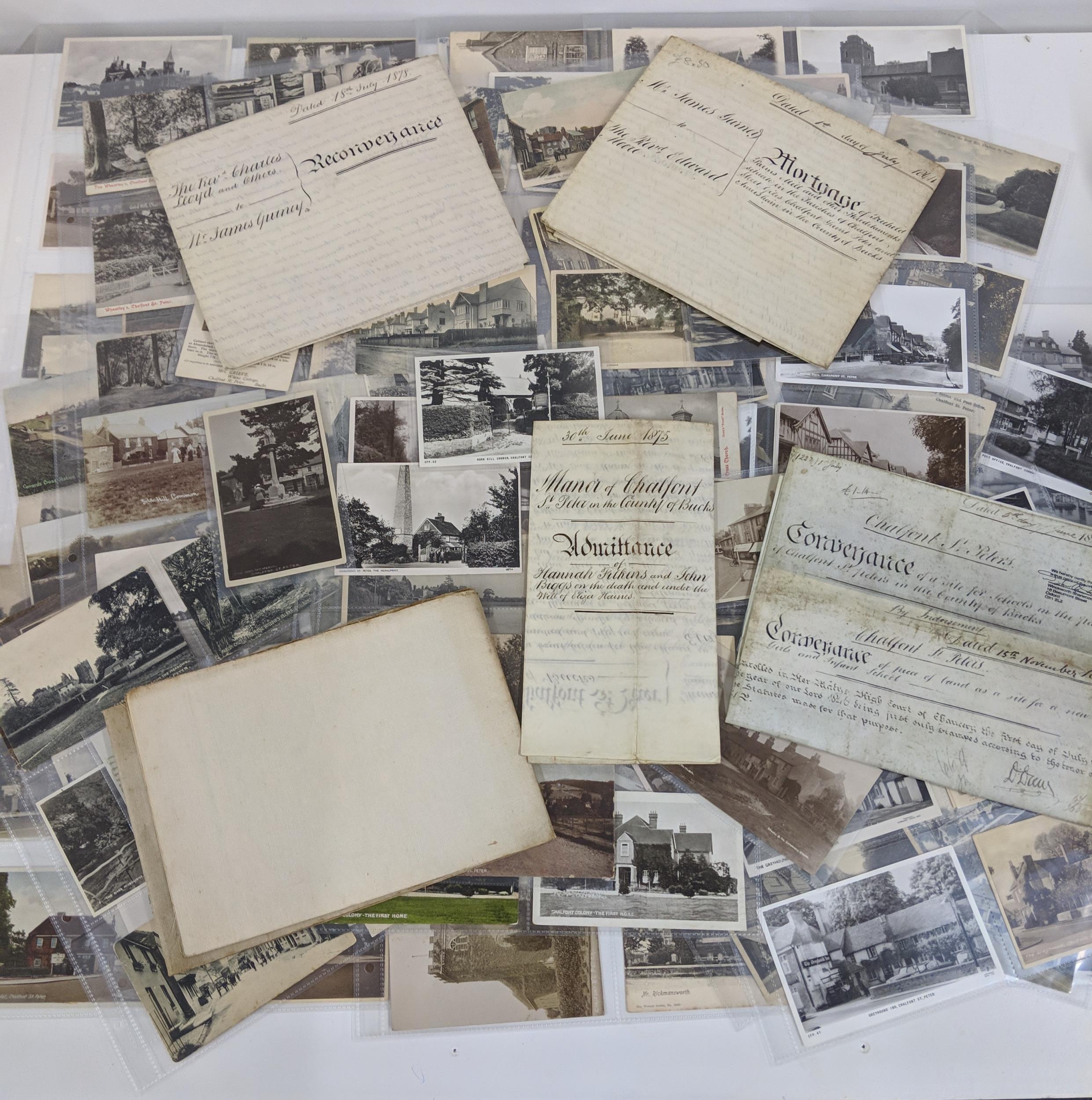 Approximately 130 postcards, mainly from Chalfont St Peter and the surrounding area, four indentures