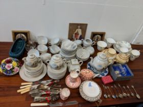 A mixed lot of china, ceramics and glassware to include part tea sets, Noritake, Osborne, Royal
