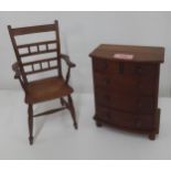 Two treen apprentice pieces, one in the form of a Windsor chair signed S.King dated 1976 and the