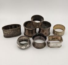 Mixed silver and white metal napkin rings, total weight 228.3g Location: