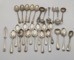 Mixed silver and silver plated spoons to include a set of five silver teaspoons with a set of ten