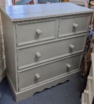 A modern grey painted pine chest of two short and two long drawers 88.5hx89w Location:RAF