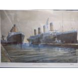 Harley Crossley - Olympic and Titanic at Belfast 1912, a signed limited edition print, numbered