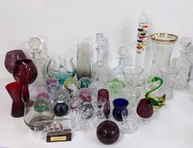 Mixed glassware to include Caithness paperweights, Bohemian vase, ship in a bottle and others
