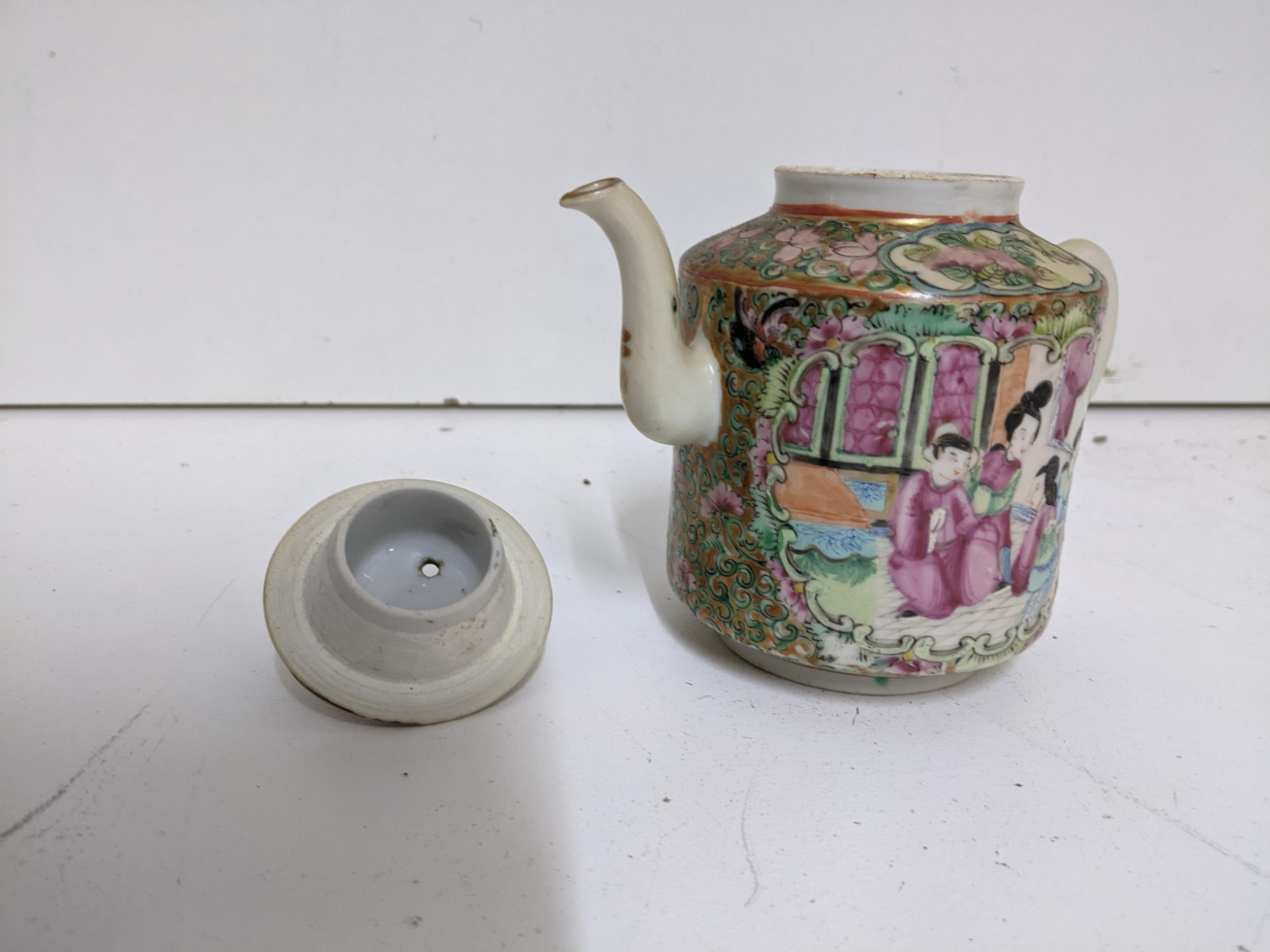 A Chinese Canton famille rose teapot and lid of small proportions, circa 1900 Location: - Image 4 of 4