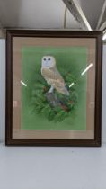 Andy Graystene - a gouache depicting an owl singed to the bottom right, 60cm & 47cm, Location: