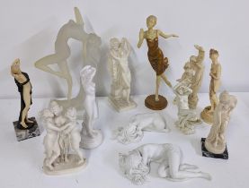 Mixed figures of nude females to include a frosted Perspex model, Italian models of classical