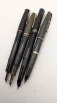Four mixed Fountain pens to include a Parker Duofold with 14k gold nib Location: