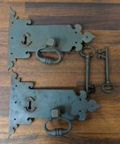 A pair of 18th century iron door lock plates and two keys, Location: