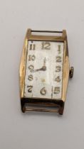 An Art Deco 9ct gold gents manual wind wristwatch with inscription to the reverse 11.3g Location: