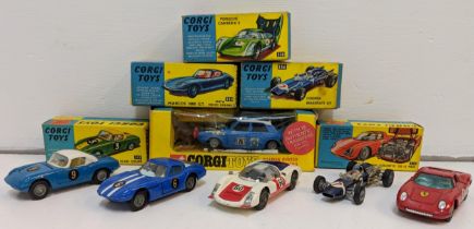 Diecast Corgi toys, all boxed to include a Hillman Hunter with a kangaroo, a Cooper Maserati F/1 (