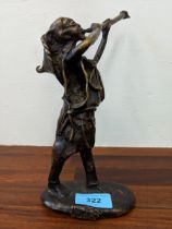 A 20th century Chinese bronze figure of a Musician signed AOP-BP2351 and other indistinct text,