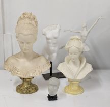 A group of busts to include two Giannelli signed marble based female busts and others, including a