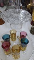 A mixed lot to include two vintage Polaroid cameras, a crystal cut cake stand, a resin oriental