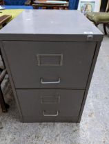 A metal two drawer filing cabinet, 71 x 46 x 62 and a small six drawer metal filing cabinet, 64 x