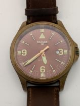 A Traser H3 P67 officer pro automatic bronze gent wrist watch on a brown leather strap with its