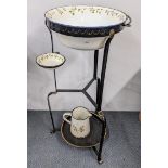 An early 20th century cast iron wash stand having a painted wash bowl, soap dish and jug, Location: